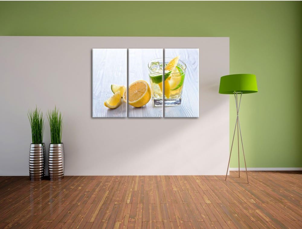 Pixxprint Gin Tonic Shot mit Zitronen als Leinwandbild/Grösse: 3 Teilig (120x80 cm) cm/Wandbild/Kuns