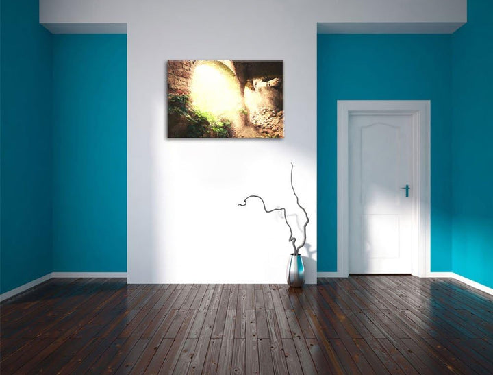 alte Ruine Malerei Effekt, Format: 100x70 auf Leinwand, XXL riesige Bilder fertig gerahmt mit Keilra
