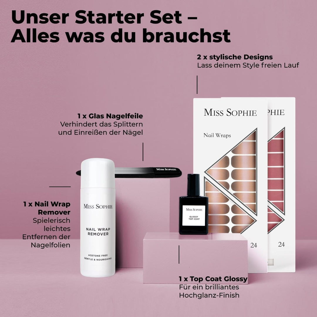 Original Miss Sophie Starterset I Selbstklebende Nagelfolien I Nagelaufkleber in Iced Coffee & Rosew