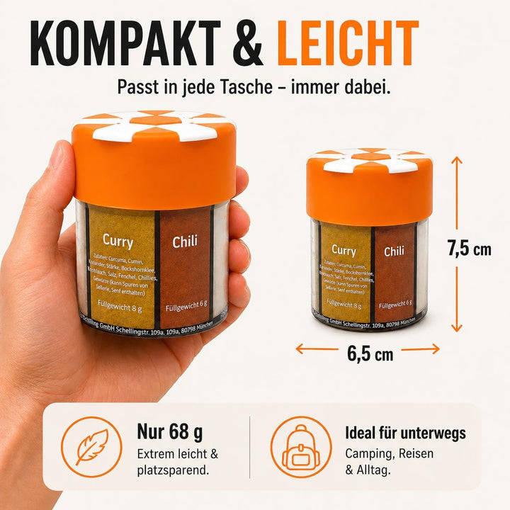 5x ration1 Gewürzstreuer XXL 6 in 1, 5er Set Gewürz-Streuer für Camping, Wandern, Outdoor Aktivitäte