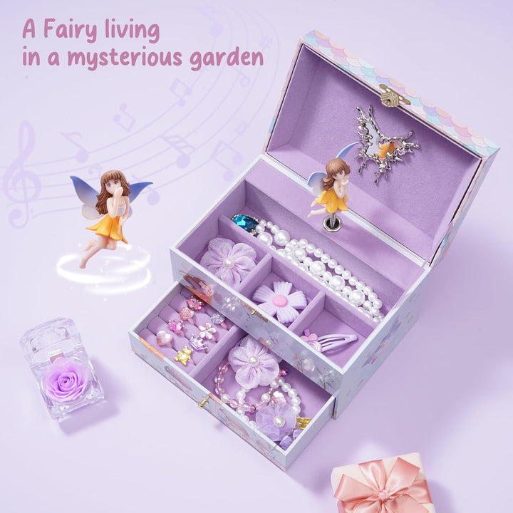 ProCase Kinder Musik Box Schmuckkästchen mit Spieluhr Einhorn & Konservierte Blumen, Schmuckschatull