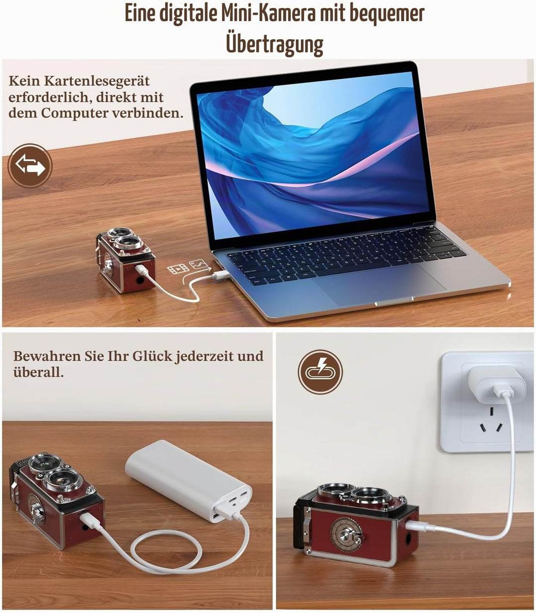 Retro Mini Digitalkamera, 1080P FHD Video Digital Retro Kamera mit 16GB Speicherkarte, 12MP Autofoku