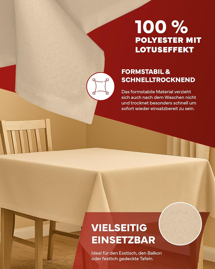texpot Gartentischdecke 130 x 300 cm in Sand mit Leinen Optik Lotuseffekt Fleckschutz Bügelfrei Tisc