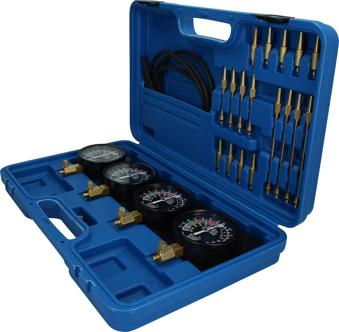 BRILLIANT TOOLS BT581200 Synchron-Vergaser-Testgerät | mit 4 Sync hronuhren | 26-tlg. [Powered by KS