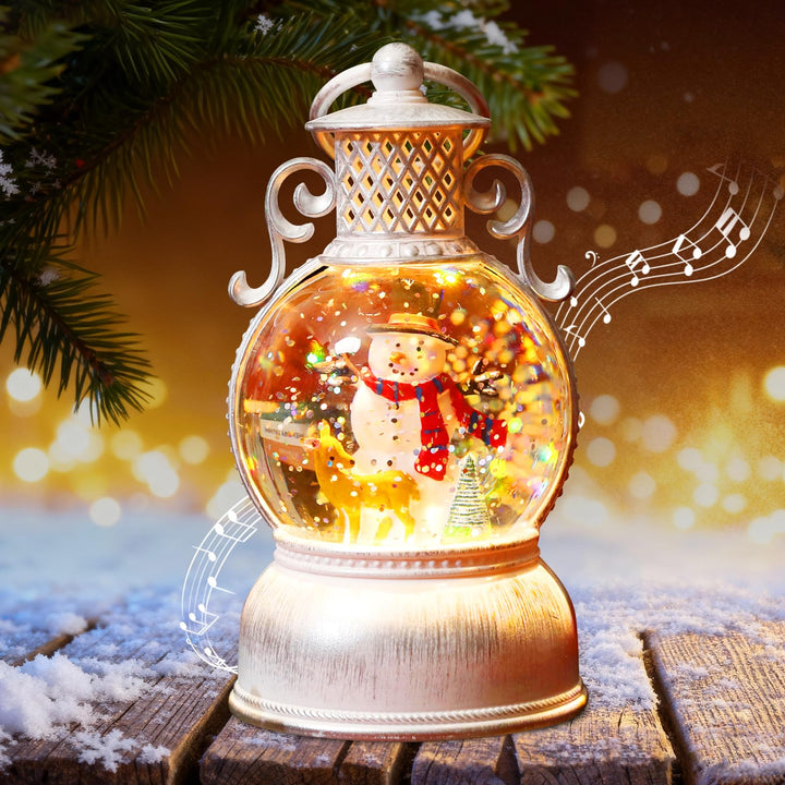 Weihnachtsdeko Laterne, LED Kugellaterne, Weihnachts Schneekugel Laterne mit Musik, Aufhängbar Weihn