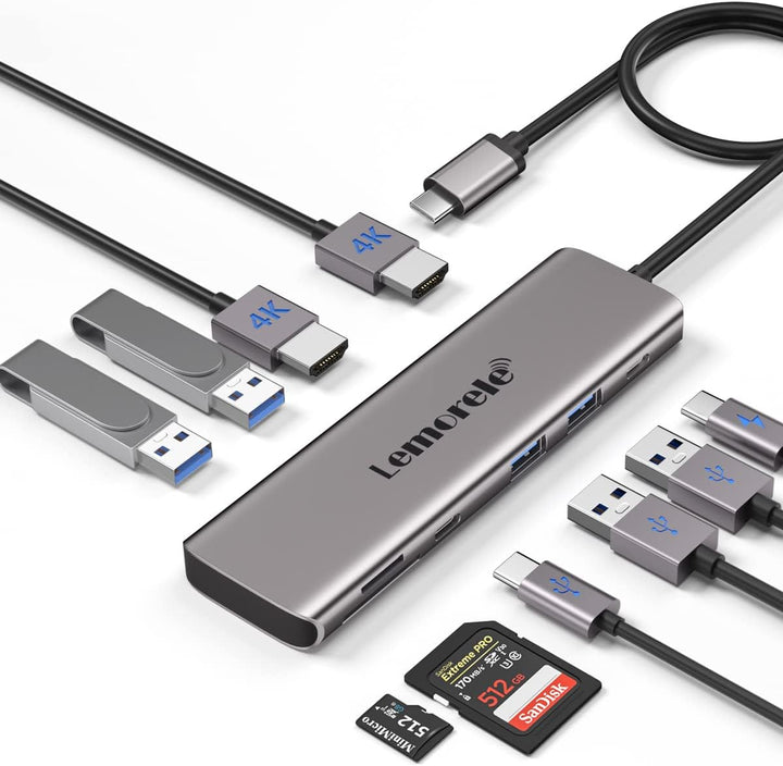 USB C Docking Station, Lemorele 10 in 1 USB C Aluminium Gehäuse Adapter mit Dual HDMI 4K,4 USB 3.0/U