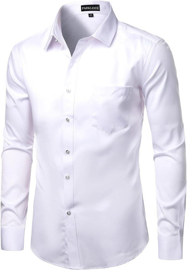 PARKLEES Herren Tailliert Freizeit Langarm Hemd Businesshemd für Hochzeit Business M Weiss, M Weiss
