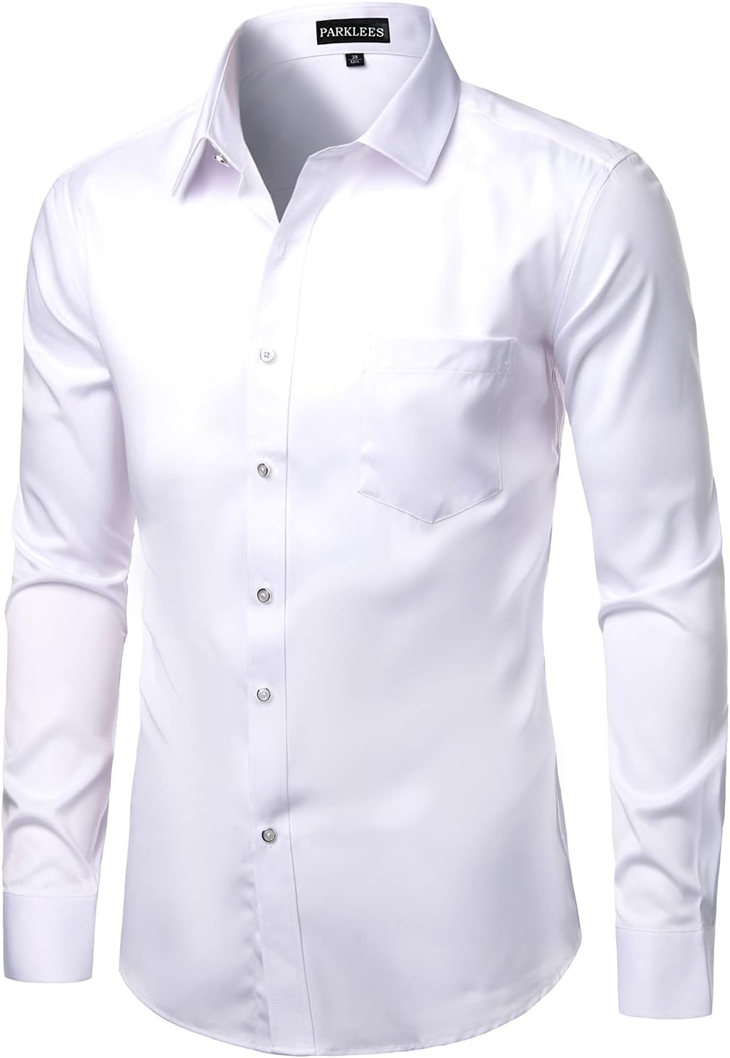PARKLEES Herren Tailliert Freizeit Langarm Hemd Businesshemd für Hochzeit Business XL Weiss, XL Weis