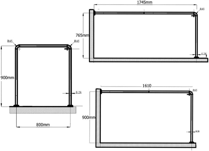 Ekershop ALU UNIVERSAL WINKELSTANGE 3er WEIss EXTRA DICK 28mm Duschvorhangstange Winkelduschstange W