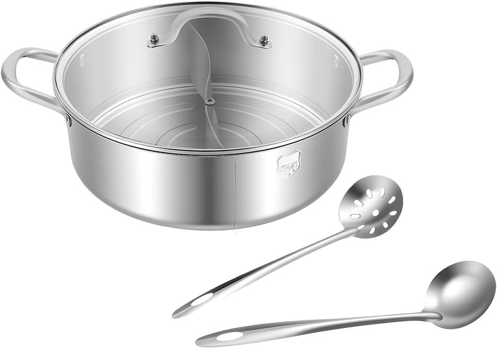 32cm Topf mit Glasdeckel 304 Edelstahl Hot Pot Topf 2 Abteilungen Silber Moderner Stil - Für Familie
