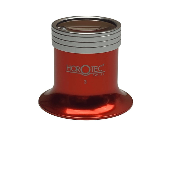 Horotec MSA 00.031-3 Uhrmacherlupe aus Aluminium rot eloxiert mit Schraubring x3,5