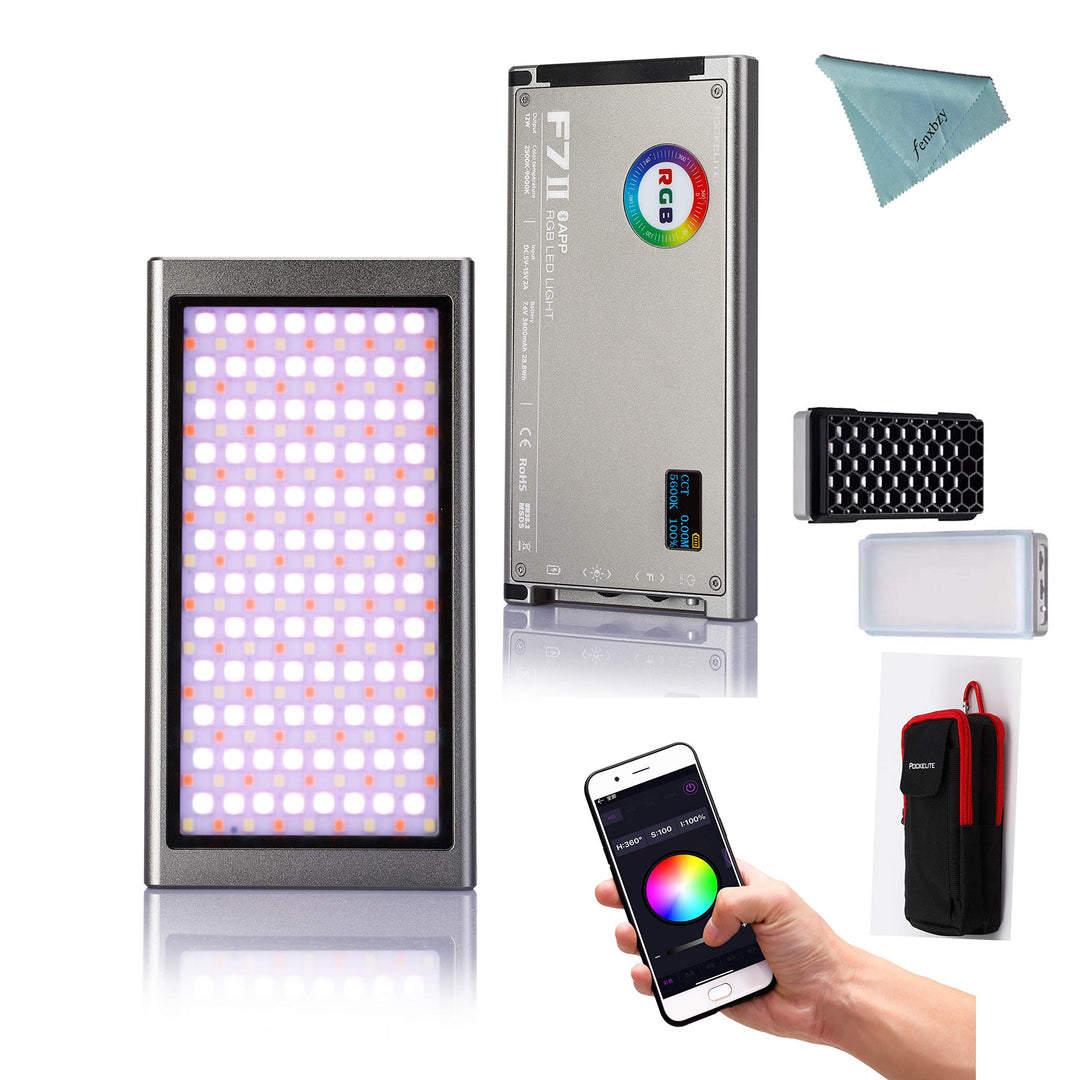 Falcon Eyes F7 II RGB 12W Led Video Licht CRI 96+ 2500K-9000K Support APP Control,HSI/RGB/LEE/Rosco