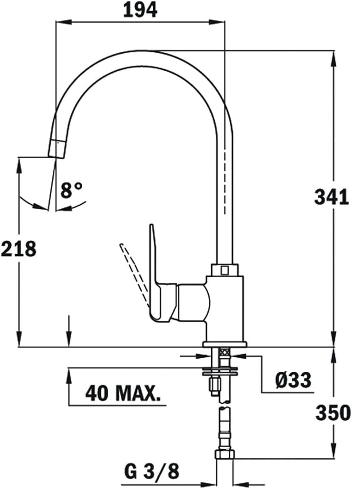 GRIFO TEKA IN995 CROMO CAÑO ALTO