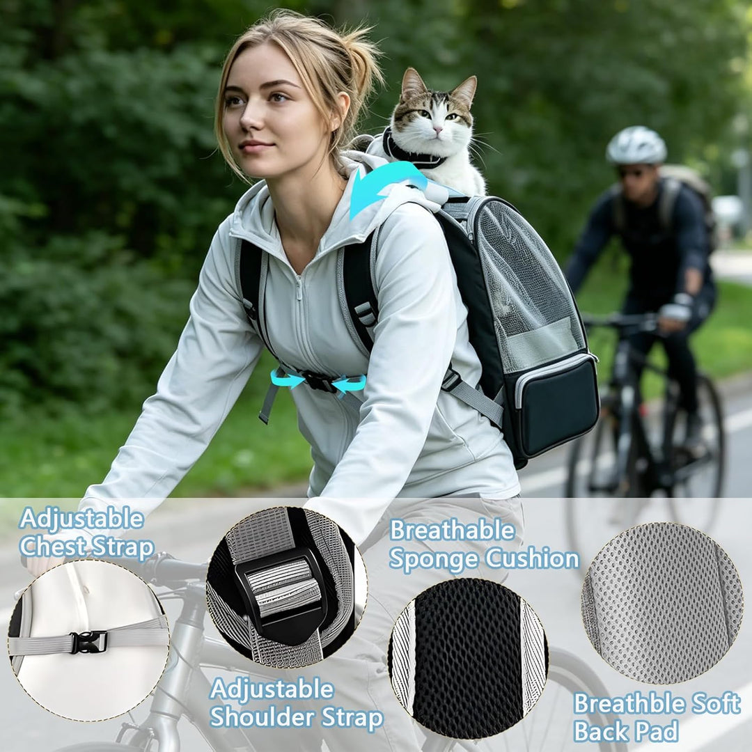 Haustier Rucksack bis 8kg mit 2 Tragbare Fressnäpfe, Faltbare Katzenrucksack Hunde Rucksack mit 3-se