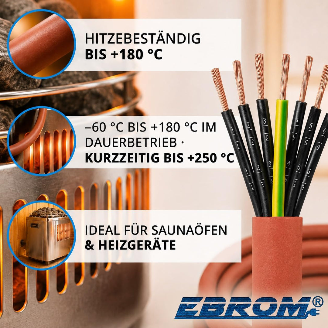 Silikonkabel Saunakabel SIHF-J 7x2,5 mm² - 99,9% OFC Kupfer verzinnt -Meterware- Auswahl in 1 Meter
