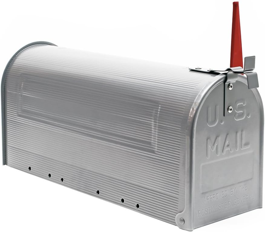 Wiltec US Mailbox Silbergrau 180 x 220 x 480 mm, amerikanischer Briefkasten mit Fahne, Wandbriefkast