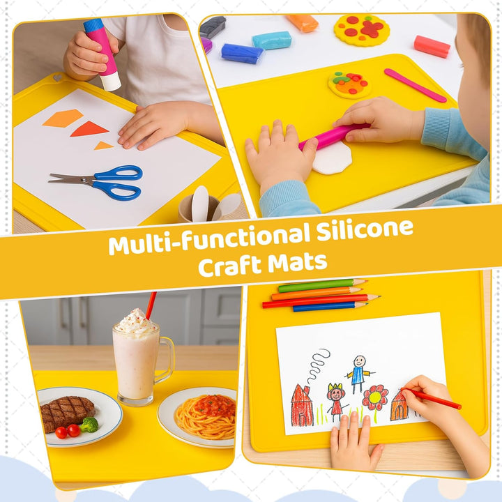 2 Stück Malunterlage für Kinder, Bastelunterlage Kinder 60x40 cm, Malmatte mit 2 Kinderschürze und 2