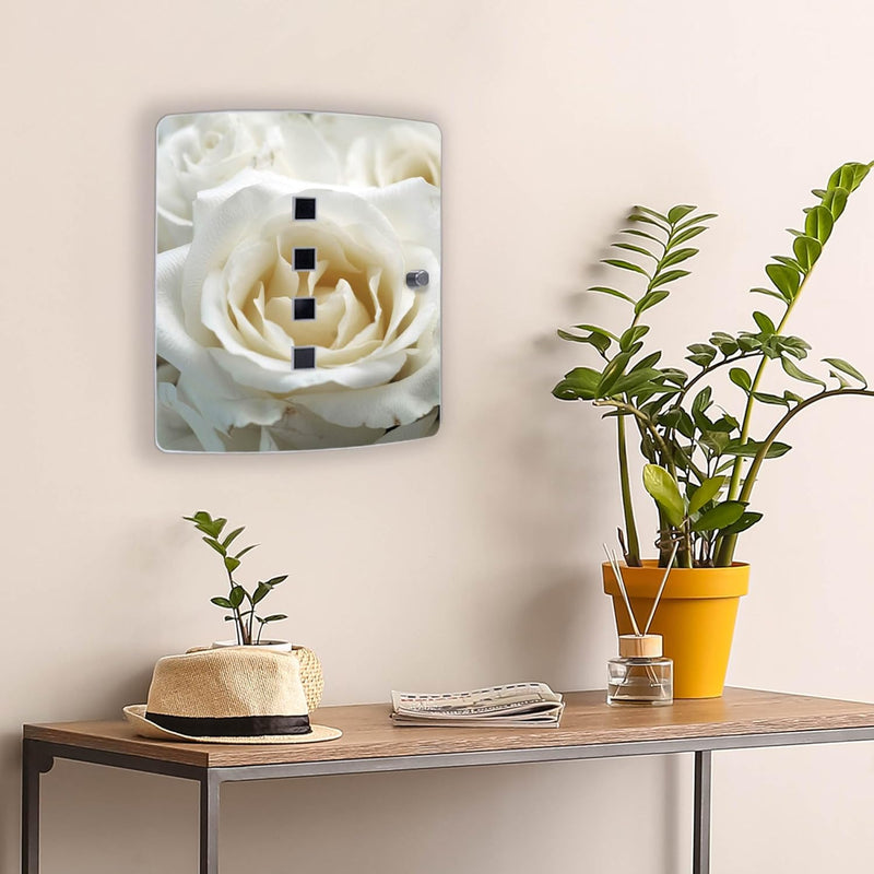 banjado® Design Schlüsselkasten aus Edelstahl mit Motiv White Roses für 10 Schlüssel - Schlüsselschr