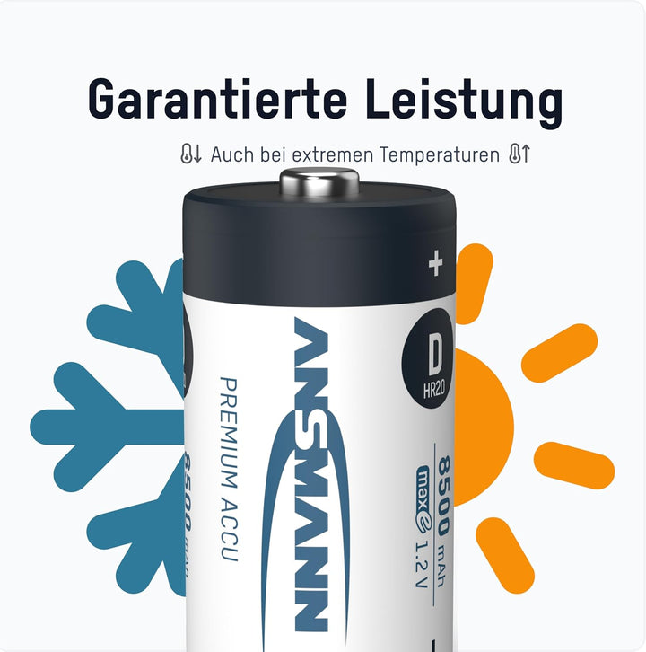 ANSMANN Akku D 10000 mAh NiMH 1,2 V (4 Stück) - Mono D Batterien wiederaufladbar, hohe Kapazität &amp; m