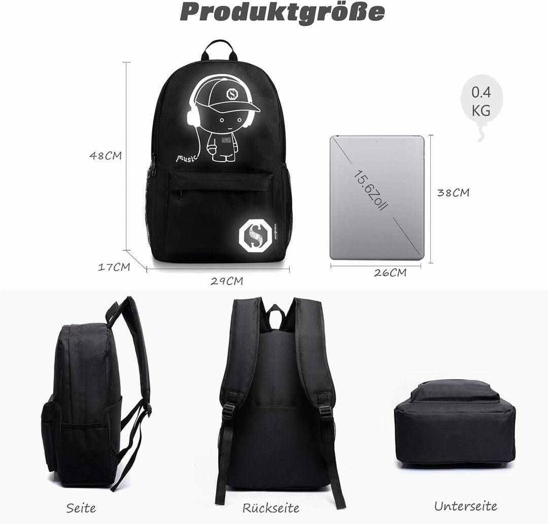 FANDARE Schulrucksack Galaxy Leuchtend Schultasche Junge Mädchen Rucksäcke Schulranzen mit USB Teena