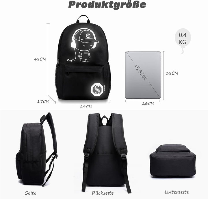 FANDARE Schulrucksack Galaxy Leuchtend Schultasche Junge Mädchen Rucksäcke Schulranzen mit USB Teena