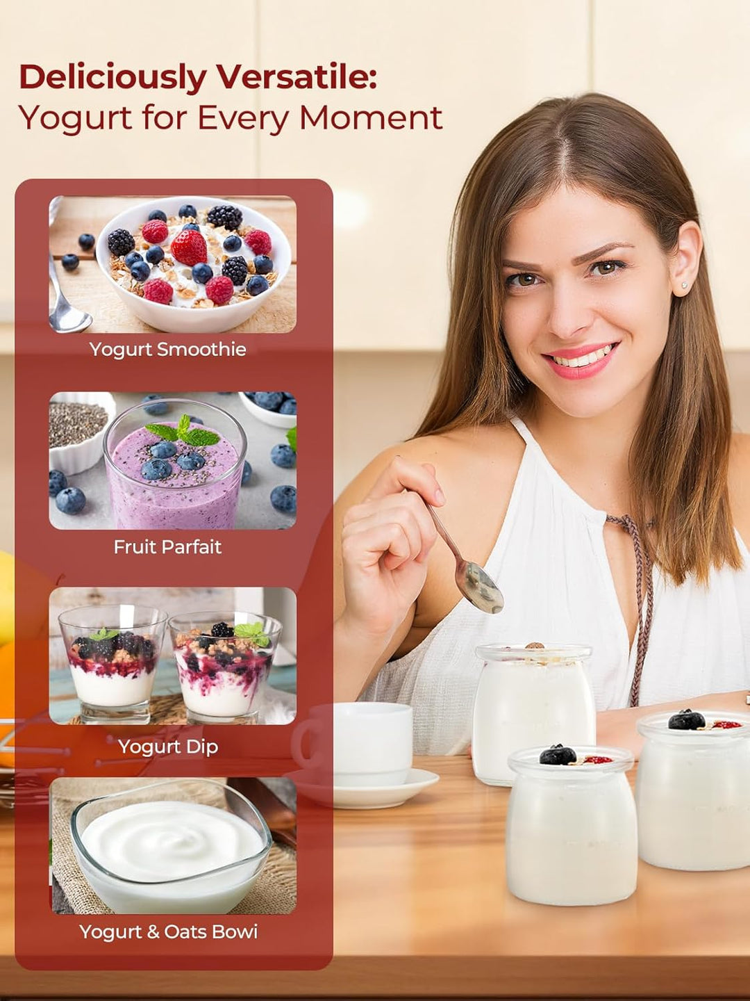 FOHERE Joghurtbereiter 25W inkl. 12 Glasbehälter à 180 ml für bis 2,16L Selbstgemachten Joghurt, Gri