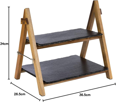 APS Serviergestell/Etagere – 2-stufiges Gestell aus Akazienholz mit zwei Schieferplatten – zusammenk