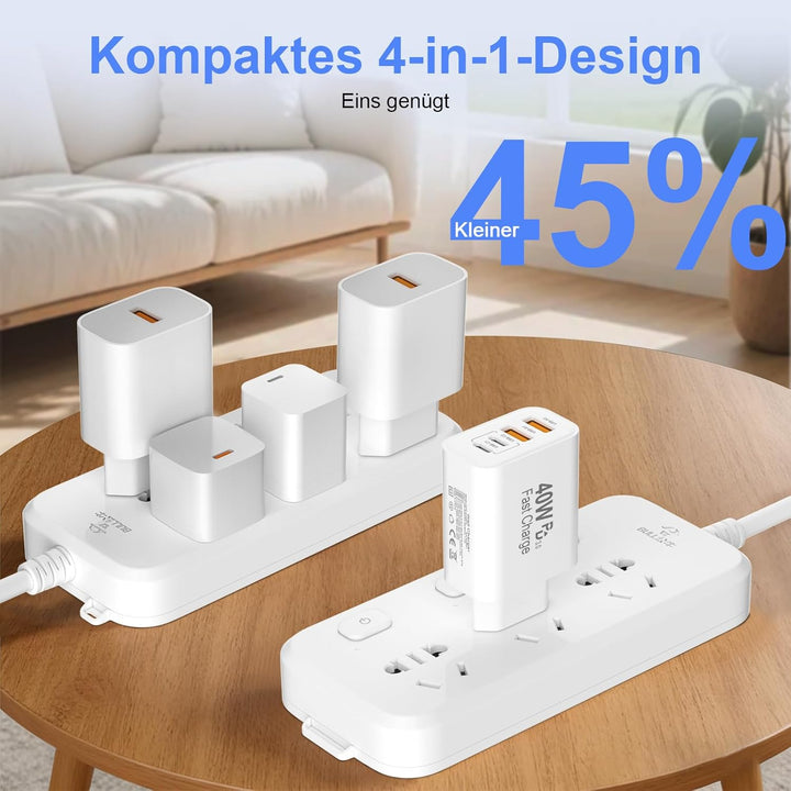 2er Pack USB C Ladegerät, 4 Ports 40W Mehrfach Schnellladegerät Netzteil Power Adapter Für iPhone 17
