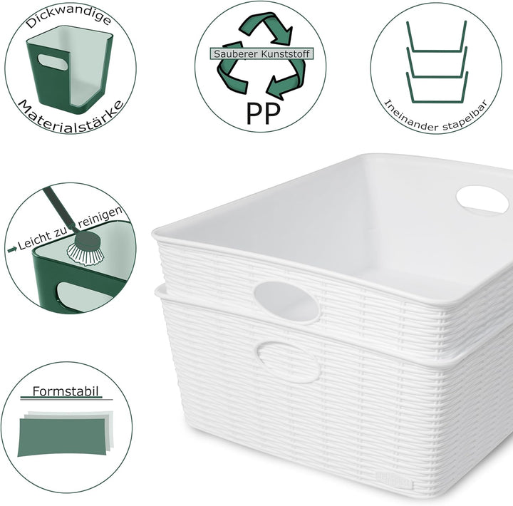 6x Aufbewahrungskörbchen 12 cm hoch GRAU Rattan-Optik- 35x28x12cm DINA4 - Ordnungskorb Ordnungsbox S