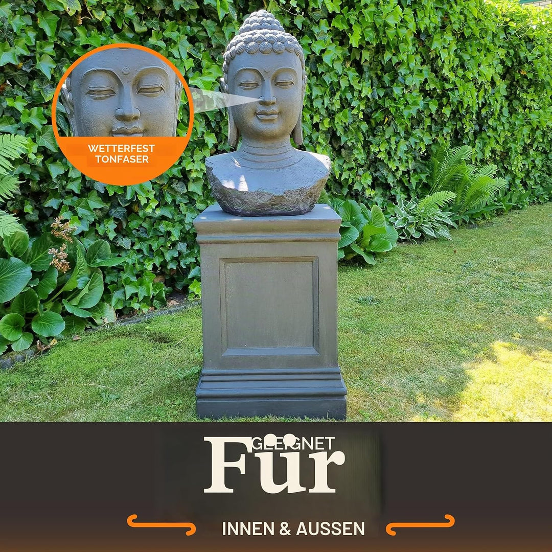 XL Buddha Kopf Gartenbilder für Outdoor - Meditation - Gross Dunkel Grau Gartenbild - 60cm