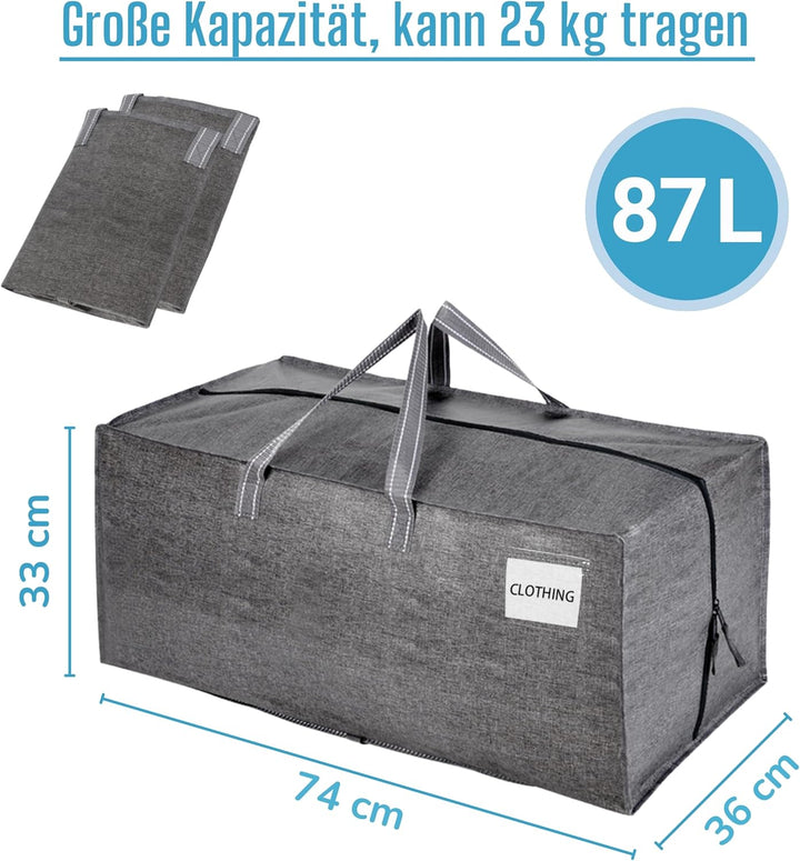 VENO 2-er Pack extra grosse Umzugstaschen mit Rucksackgurten, Umzugshelfer, starke Griffe und Reissv