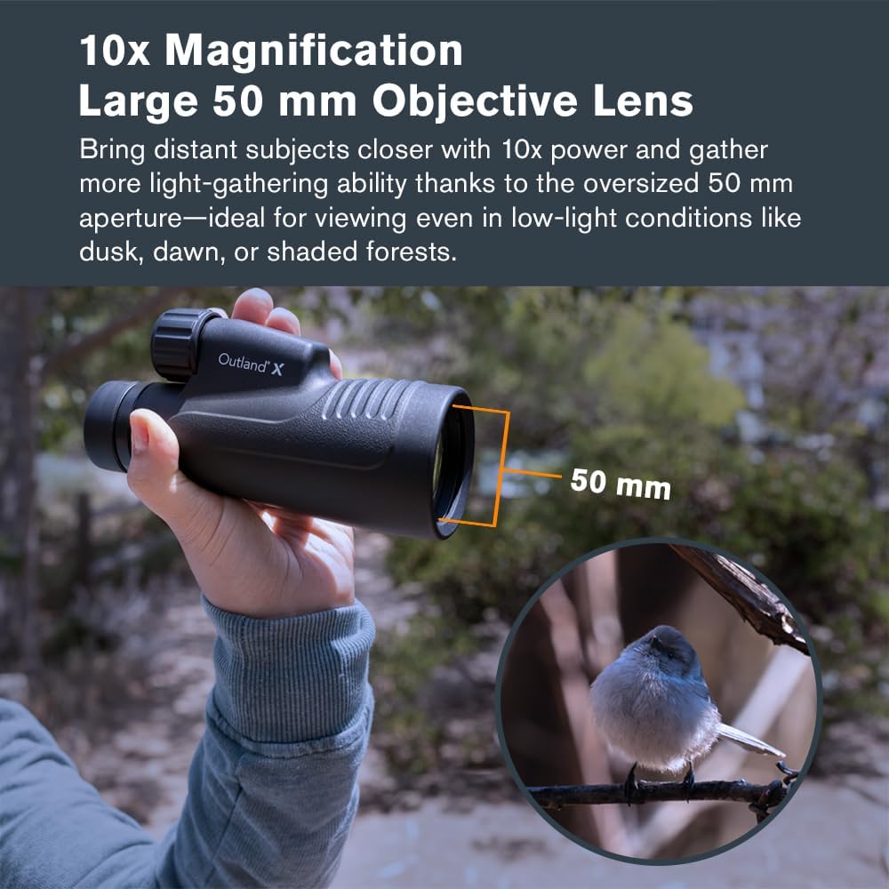 Celestron 72370 Outland X 10x50 Waterproof Monocular with Smartphone Adapter, Bluetooth Remote, Eyep