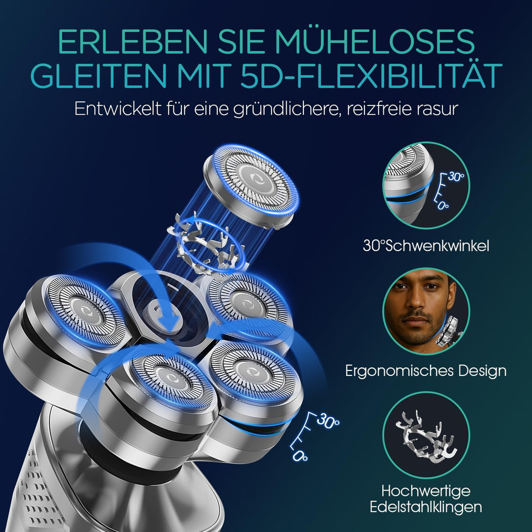 VOYOR Rasierer Herren Elektrisch 5D Elektrorasierer Herren Nassrasierer Herren-Und Trockenrasierer F