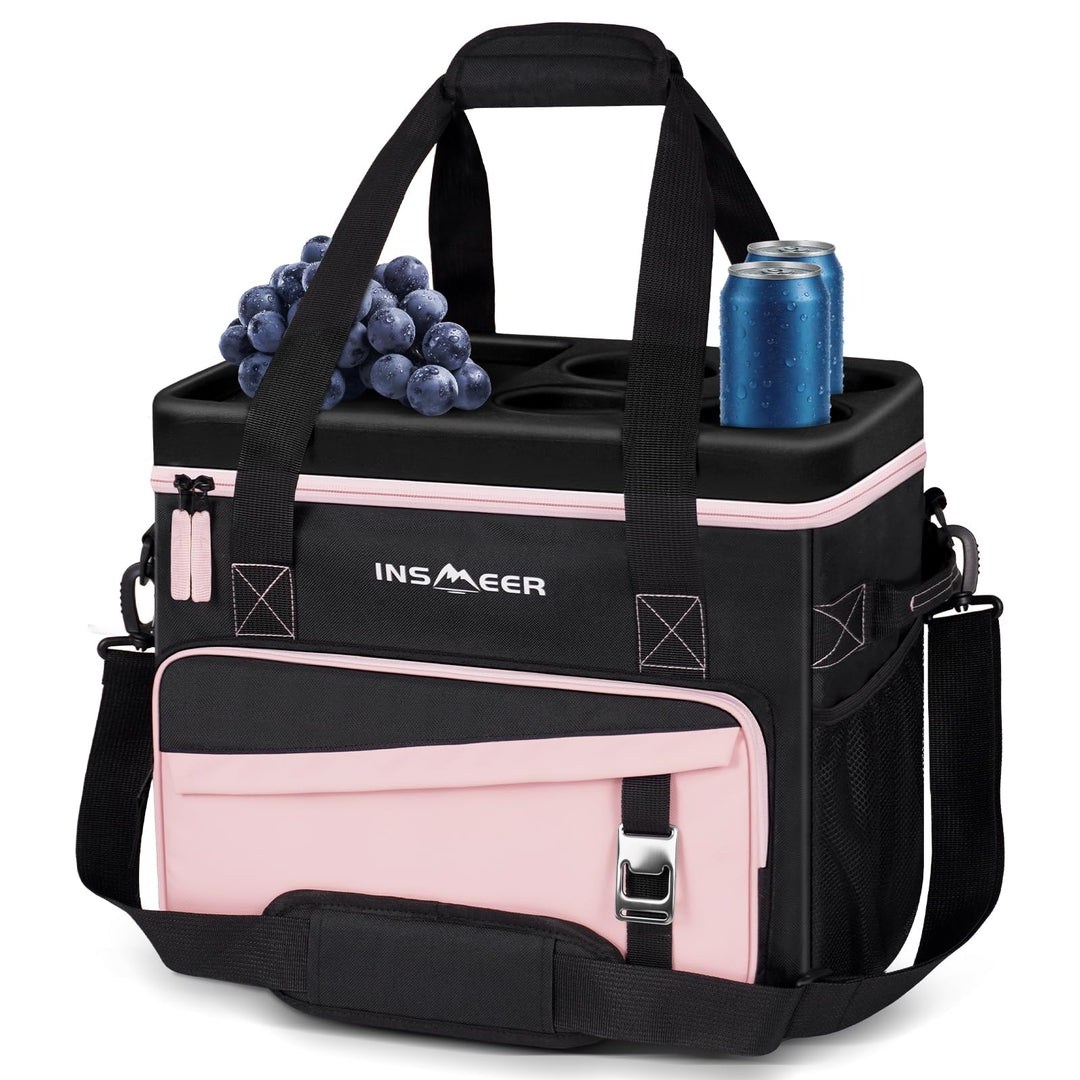 INSMEER Grosse Kühltasche für 40L/55 Dosen, Faltbar, mit Hart Deckel Rosa, Rosa