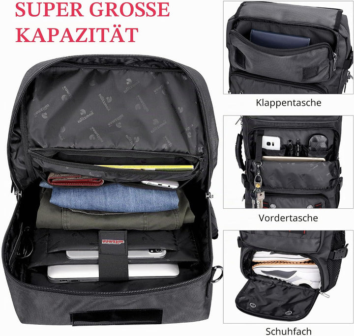 WITZMAN Reiserucksack Herren Gross Reisetasche Reiserucksack Handgepäck Flugzeug mit USB Ladeanschlu