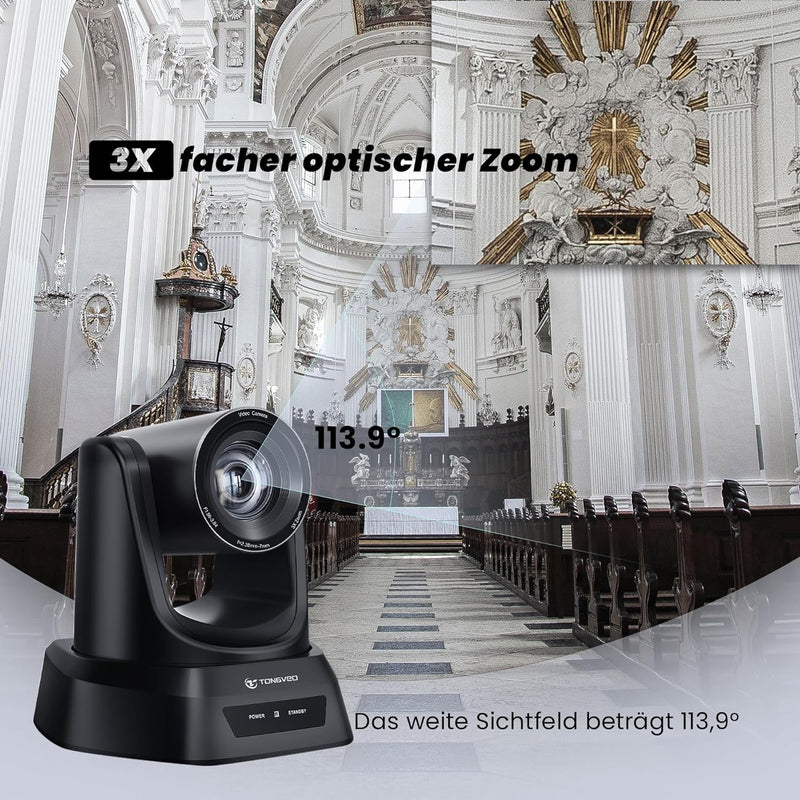 TONGVEO Konferenzraum-Kamera-System mit Bluetooth-Mikrofon, 3X 1080P 60fps USB PTZ Video-Kamera-Kit