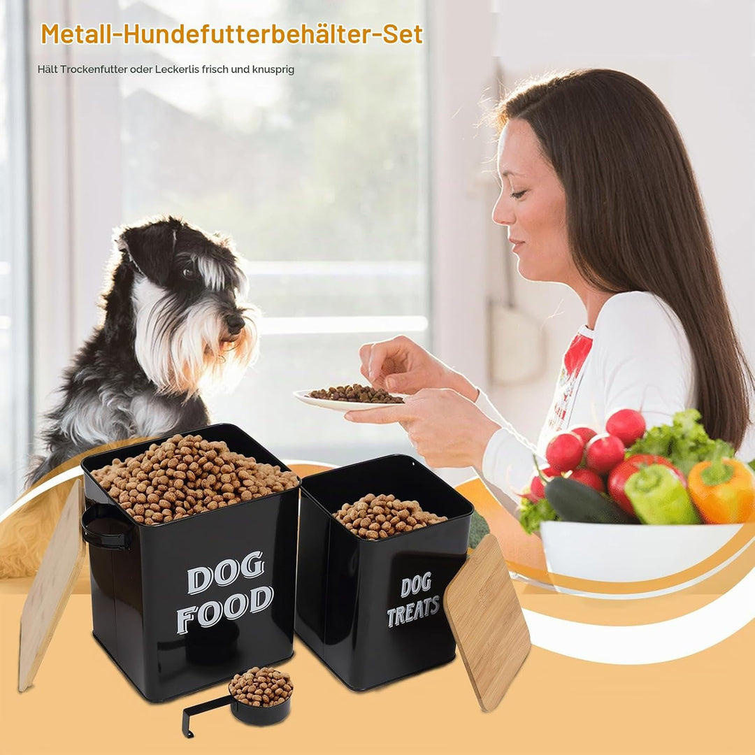 Pethiy Hundefutter und Hundeleckerlis Behälter,Futtertonne mit Schaufel,Eng anliegende Holzdeckel,be