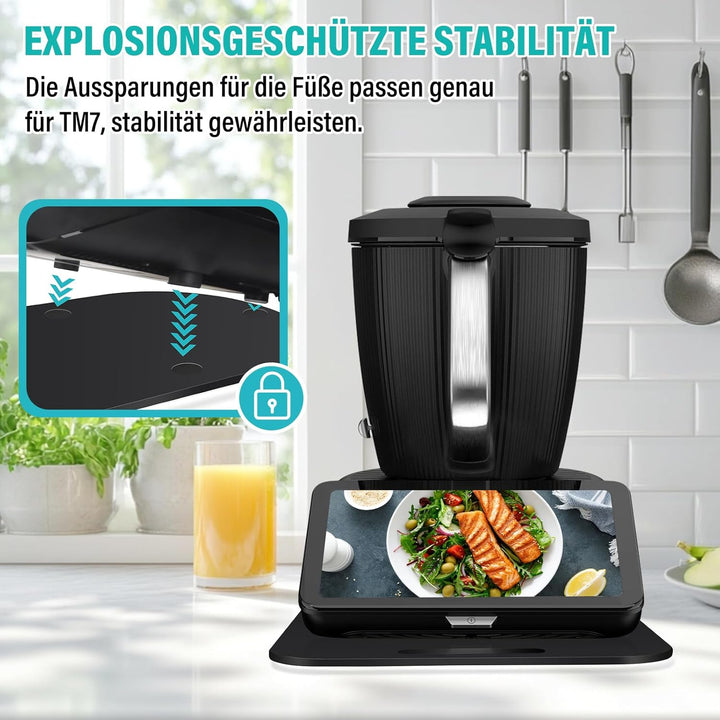 Acryl Gleitbrett für Thermomix TM7 – Mit Einem Griff + Verschiebbar Rutschfest Gummistopfen des Schn