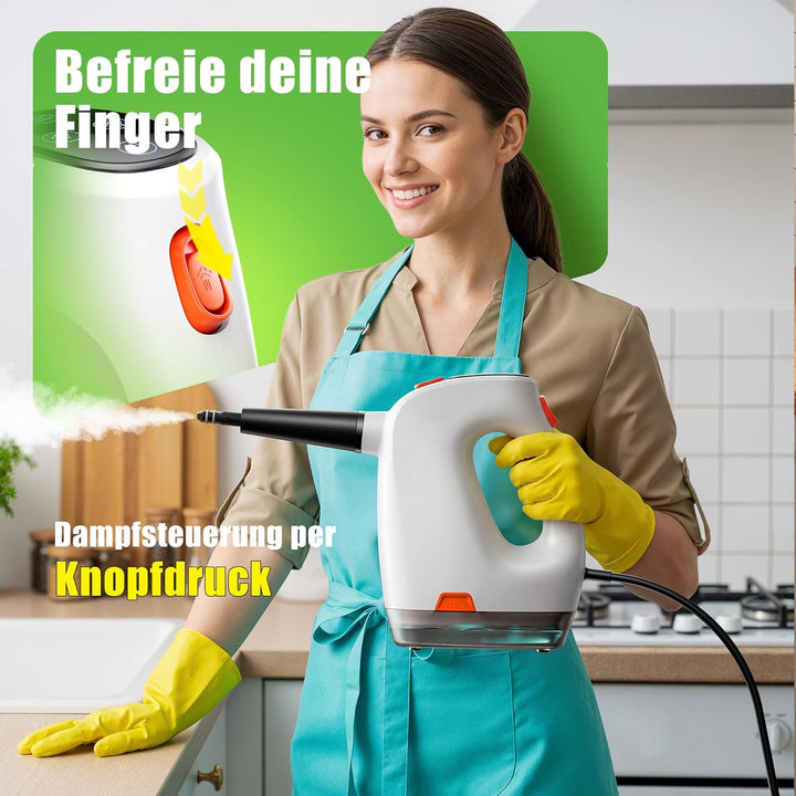 Handdampfreiniger 1200W, 500ml abnehmbarer Wassertank mit Reinigungsmittelspender, entfernt Fett und