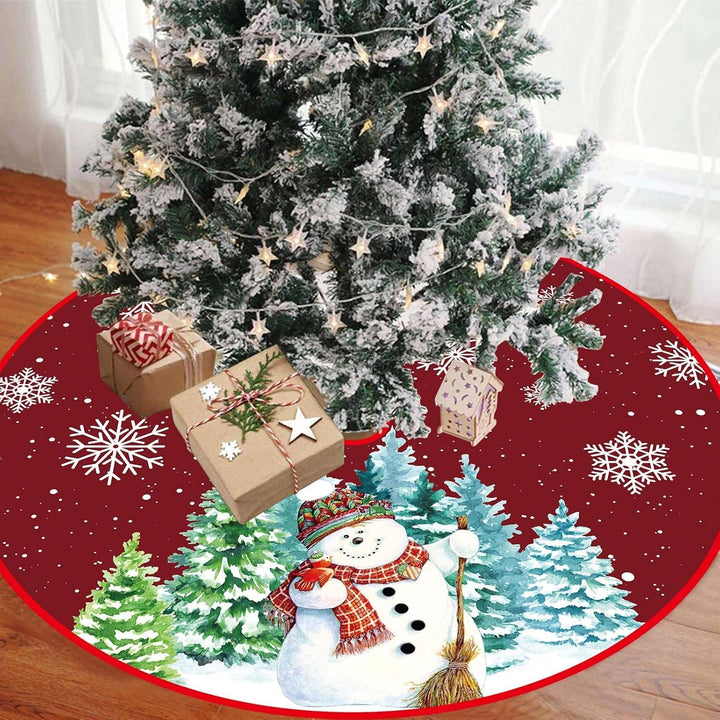 Weihnachtsbaum Decke 120cm, Dunkelrot Weihnachtsbaum Rock mit Schneemann & Schneeflocke, Polyester W