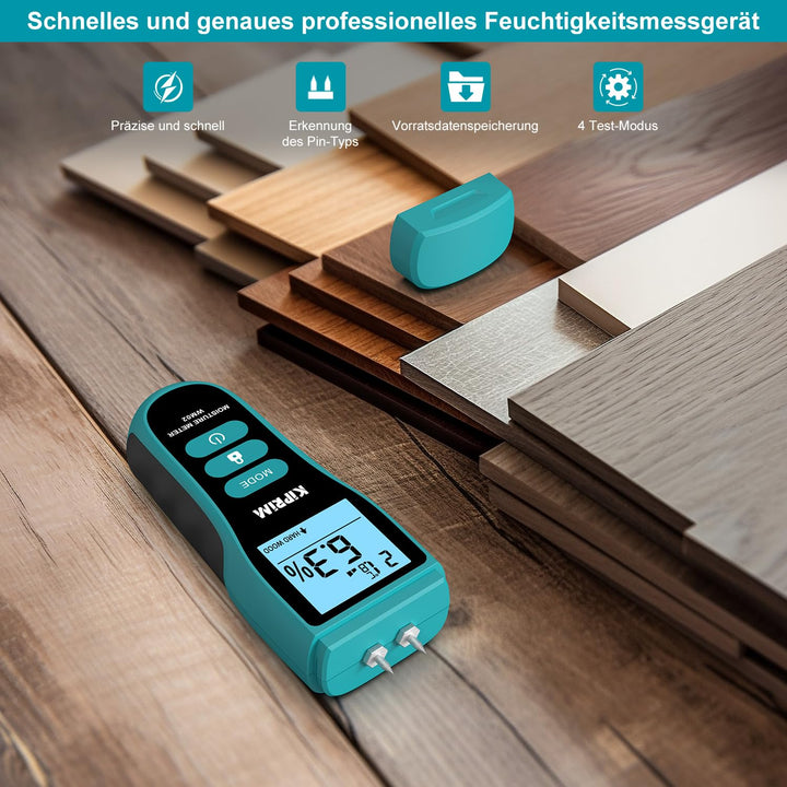 Kiprim Feuchtigkeitsmessgerät mit Stiften für Holz, Wand, Beton, Karton – Digitales Holzfeuchtemessg