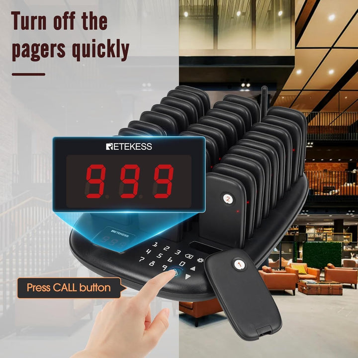 Retekess TD175P Pager Rufsystem, Pager Gastronomie, 30 Pagers, Draussen 1000M, 7 Rufmodi, Einfache P
