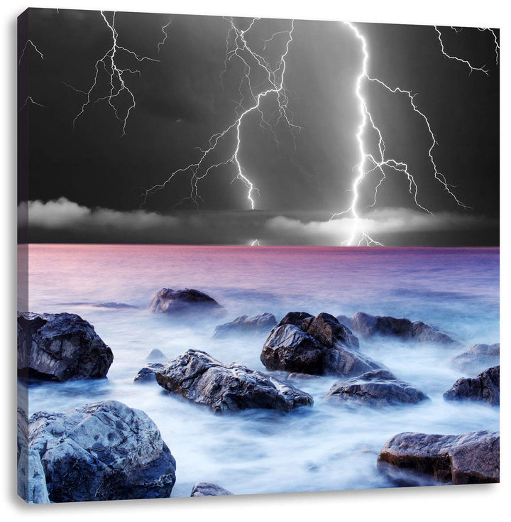 Pixxprint Blitze über dem Meer als Leinwandbild Quadratisch/Grösse: 70x70 / Wandbild/Kunstdruck/fert