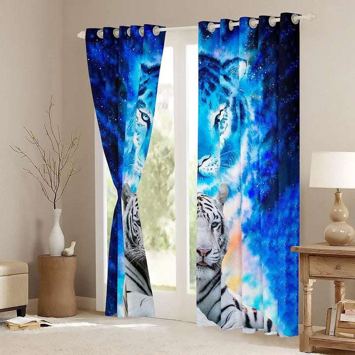 Tiger Drucken Fenstervorhang 137x117cm Wildtier Thema Blickdichte Vorh?nge Dekord Blaue Galaxie Vors