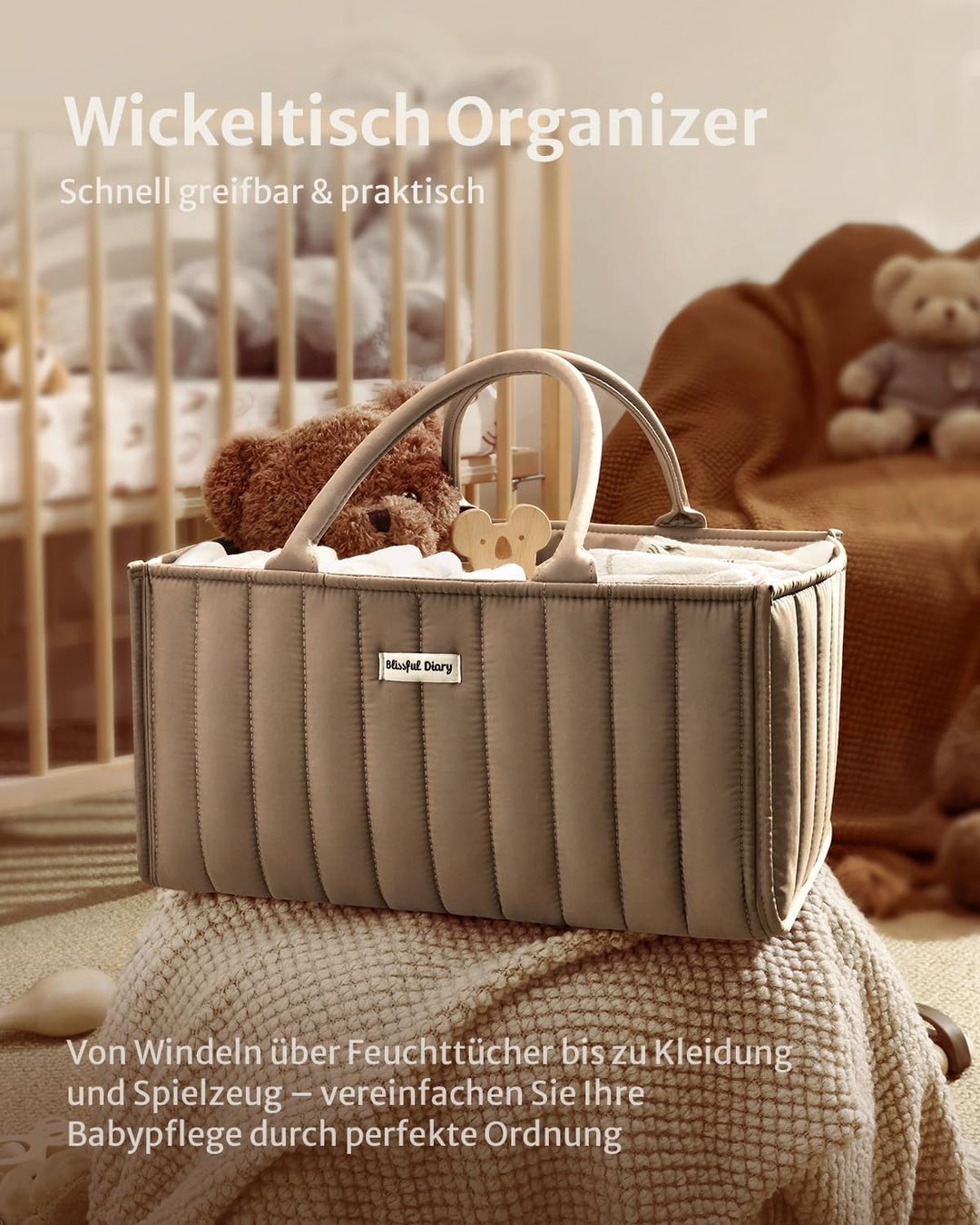 Blissful Diary Wickeltisch-Organizer, Wickelkorb für die Wickelstation, Stilvoller Wickelorganizer f
