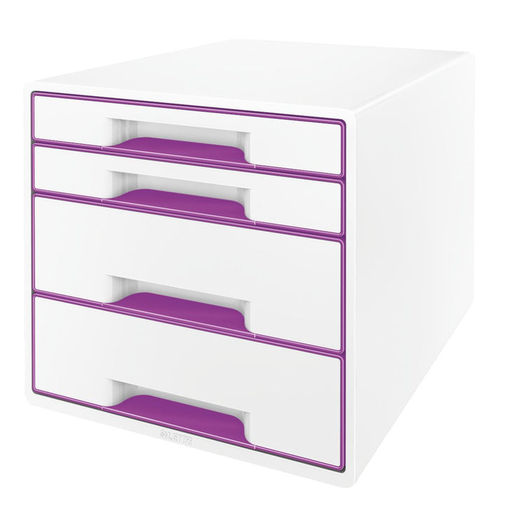 Leitz CUBE Schubladenbox mit 4 Schubladen, Weiss/Violett, A4, Inkl. transparentem Schubladeneinsatz,