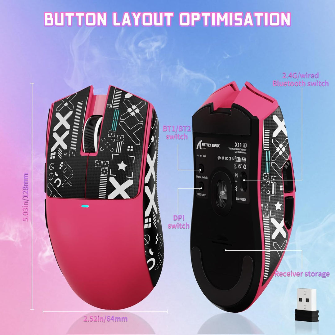 ATTACK SHARK X11 SE Kabellose Gaming-Maus, PixArt PAW3311 Gaming-Sensor, BT/2.4G Wireless/Kabelgebun