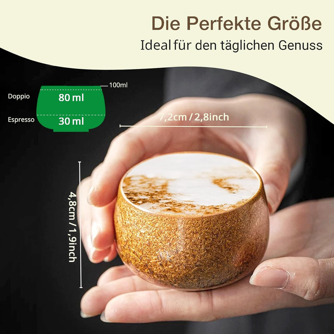 Espressotassen SET 4x80ml, Dickwandig Tassen aus Steingut, Handgefertigte bunte Kaffeetassen, Kerami