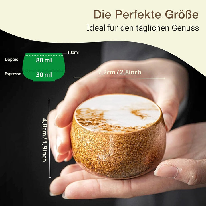 Espressotassen SET 4x80ml, Dickwandig Tassen aus Steingut, Handgefertigte bunte Kaffeetassen, Kerami