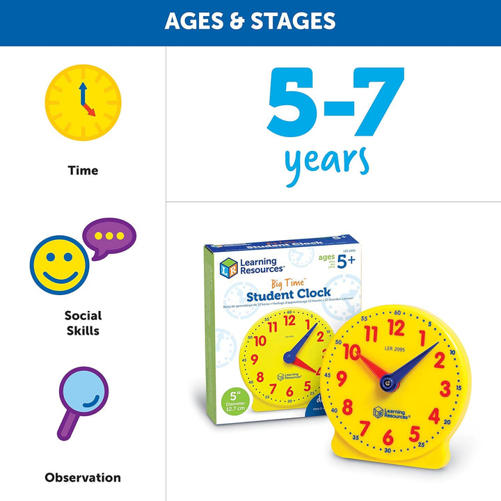 Learning Resources Big Time Lernuhr – Lernspielzeug zum Uhrzeit Lernen für Kinder ab 5 Jahren – 12-S